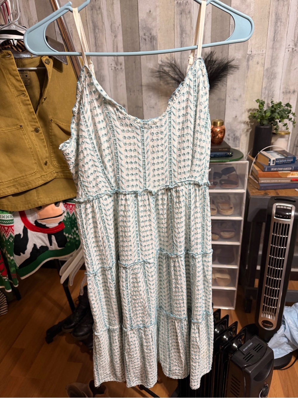 Jessica Simpson Light Blue and White Printed Tiered Maxi Dress